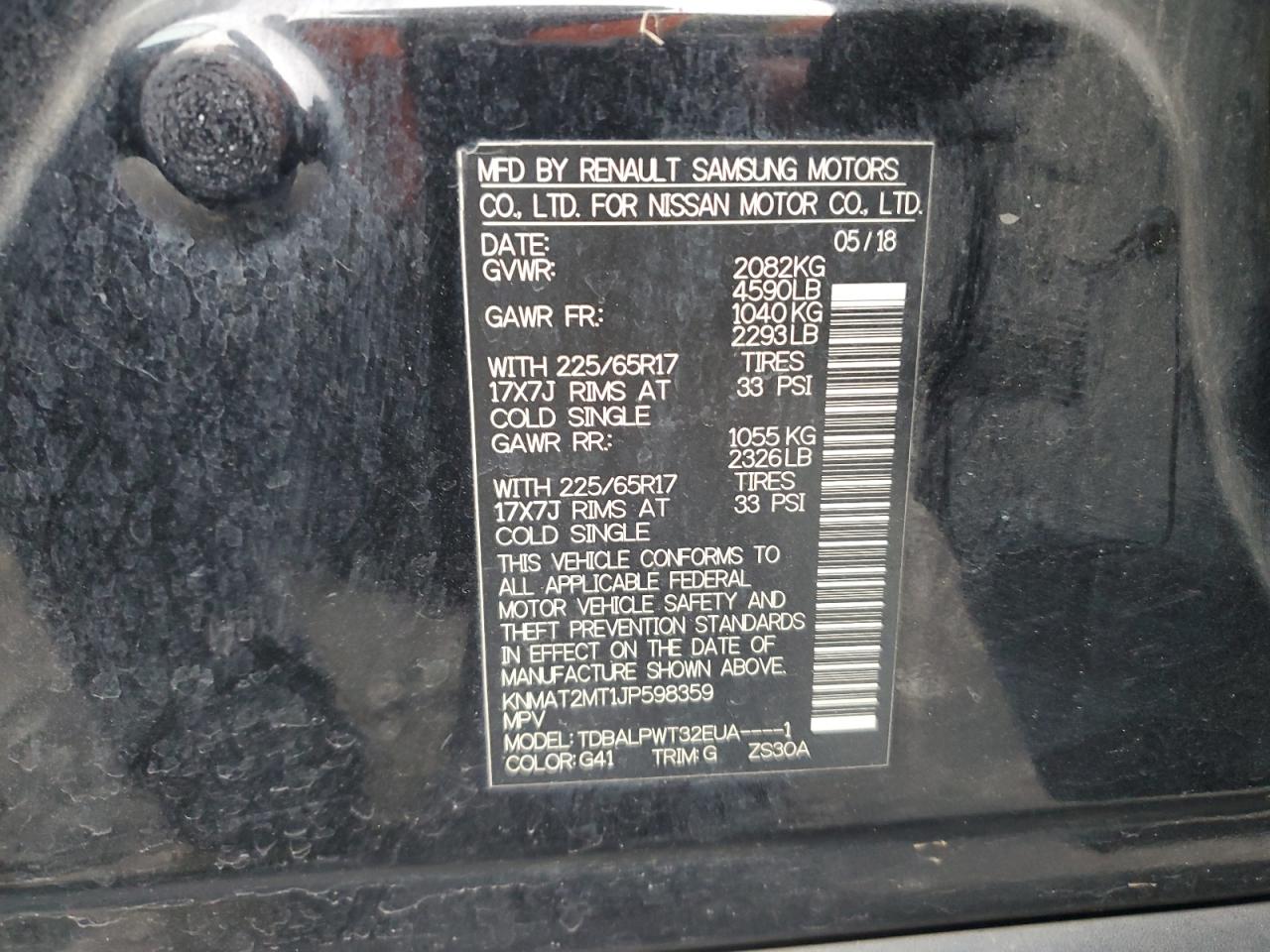 2018 Nissan Rogue VIN KNMAT2MT1JP598359 Copart auction photo, front end / minor dent/scratches damage thumbnail 15