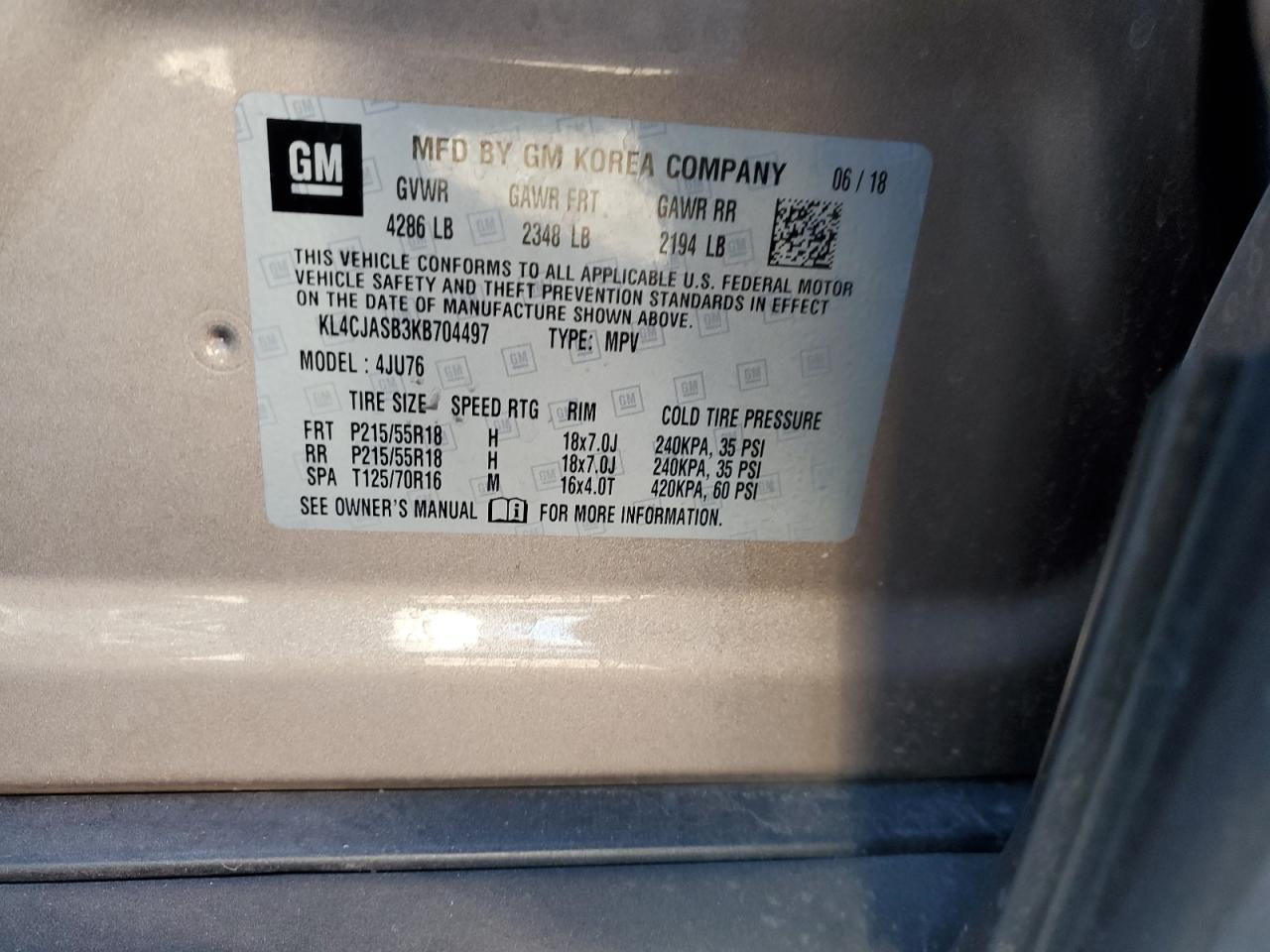2019 Buick Encore VIN KL4CJASB3KB704497 Copart auction photo, front end damage thumbnail 12