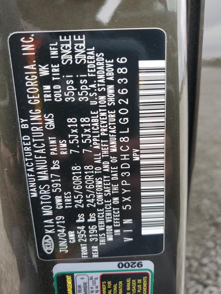 2020 KIA Telluride VIN 5XYP3DHC8LG026386 Copart auction photo, rear end damage thumbnail 13