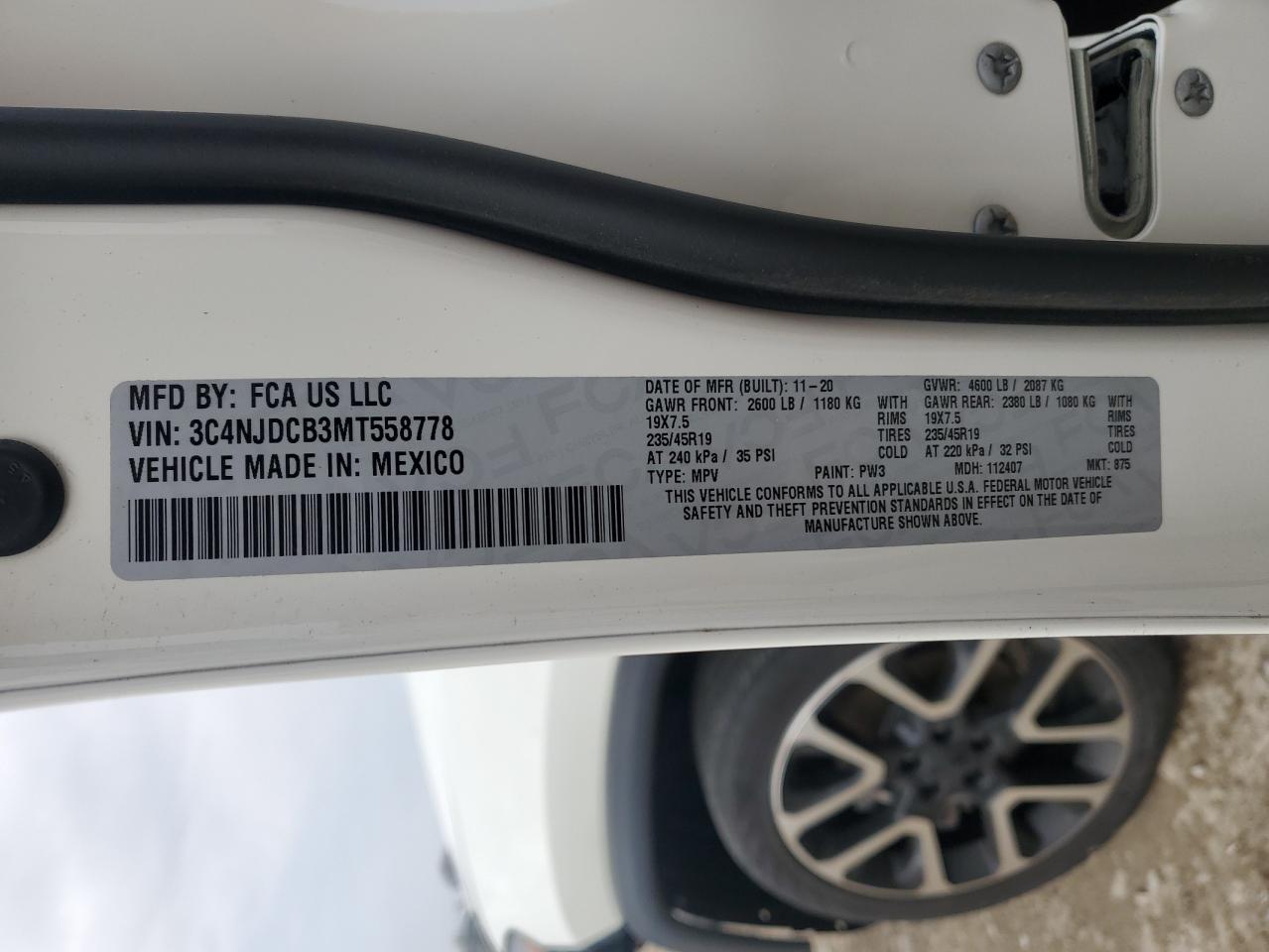 2021 Jeep Compass VIN 3C4NJDCB3MT558778 Copart auction photo, front end damage thumbnail 12