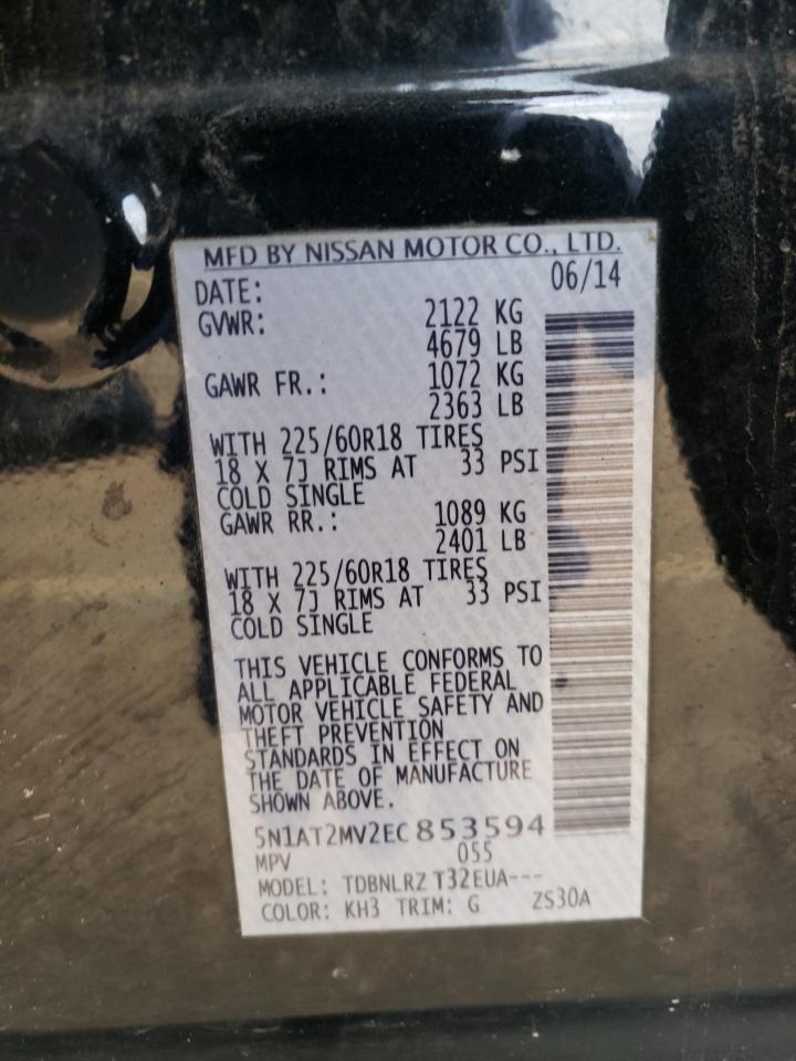 2014 Nissan Rogue VIN 5N1AT2MV2EC853594 Copart auction photo, front end damage thumbnail 16