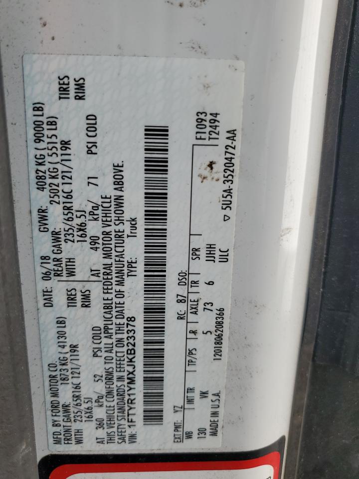 2018 Ford Transit VIN 1FTYR1YMXJKB23378 Copart auction photo, normal wear / minor dent/scratches damage thumbnail 12