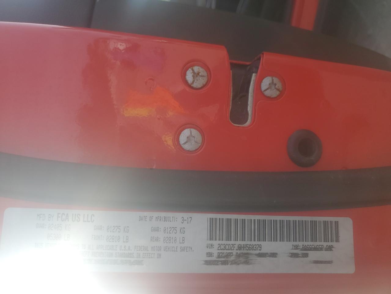 2017 Dodge Challenger VIN 2C3CDZFJ8HH560379 Copart auction photo, front end damage thumbnail 12