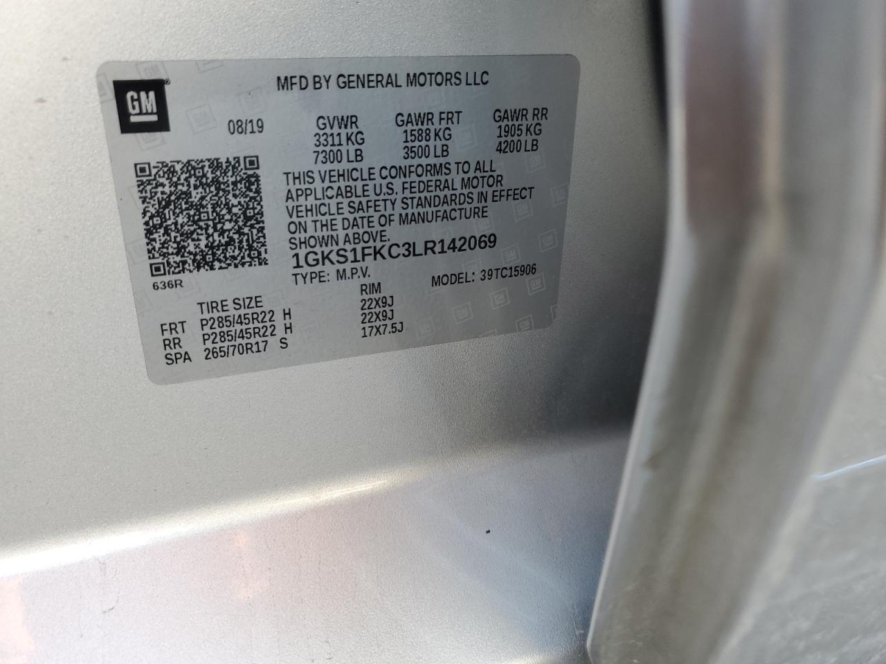 2020 GMC Yukon VIN 1GKS1FKC3LR142069 Copart auction photo, side / minor dent/scratches damage thumbnail 15