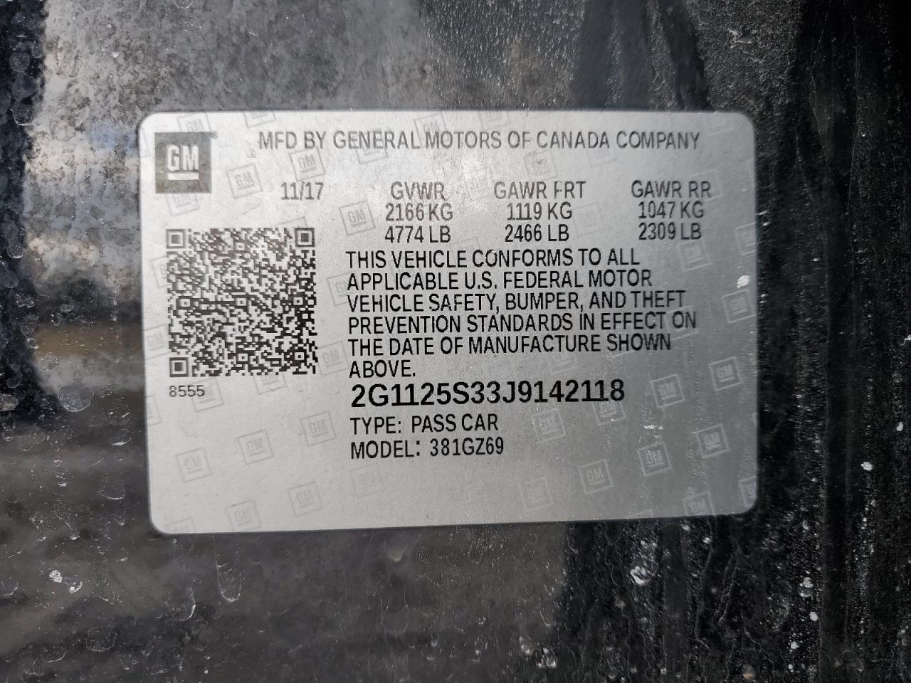2018 Chevrolet Impala VIN 2G1125S33J9142118 Copart auction photo, front end / side damage thumbnail 12