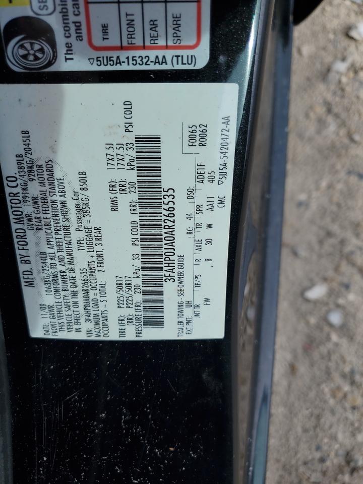 2010 Ford Fusion VIN 3FAHP0JA0AR266535 Copart auction photo, front end / normal wear damage thumbnail 13