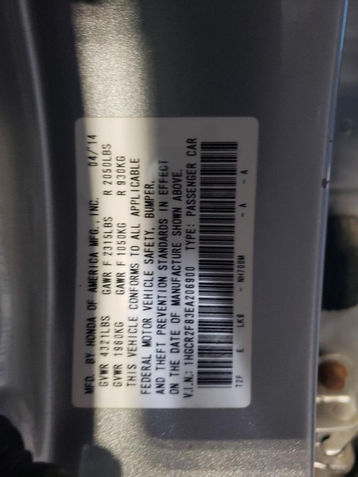 2014 Honda Accord VIN 1HGCR2F83EA206900 Copart auction photo, front end / rear end damage thumbnail 14
