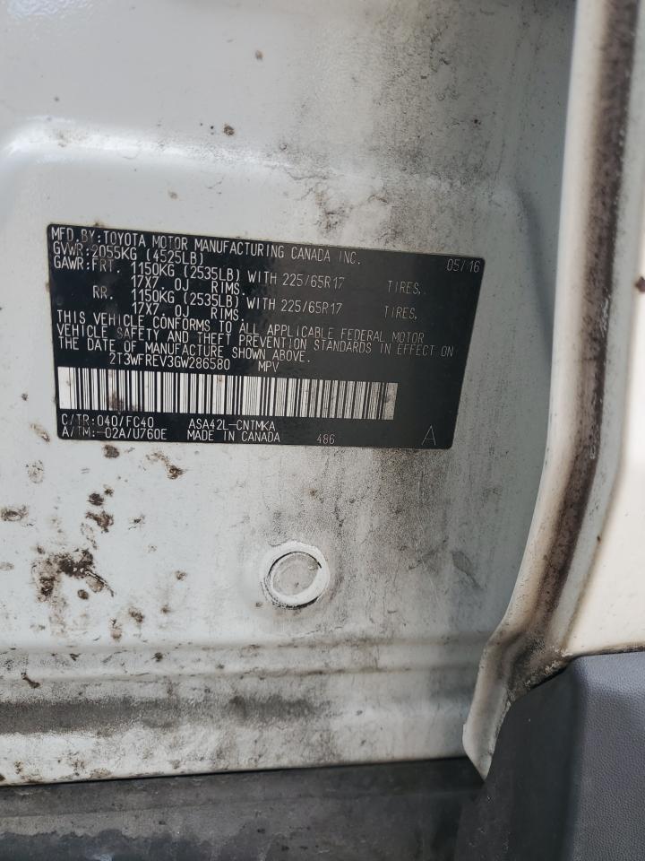 2016 Toyota RAV 4 VIN 2T3WFREV3GW286580 Copart auction photo, front end / side damage thumbnail 15