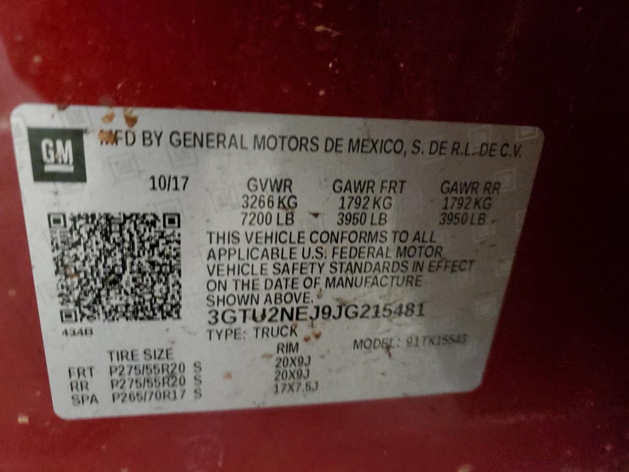 2018 GMC Sierra VIN 3GTU2NEJ9JG215481 Copart auction photo, front end damage thumbnail 14