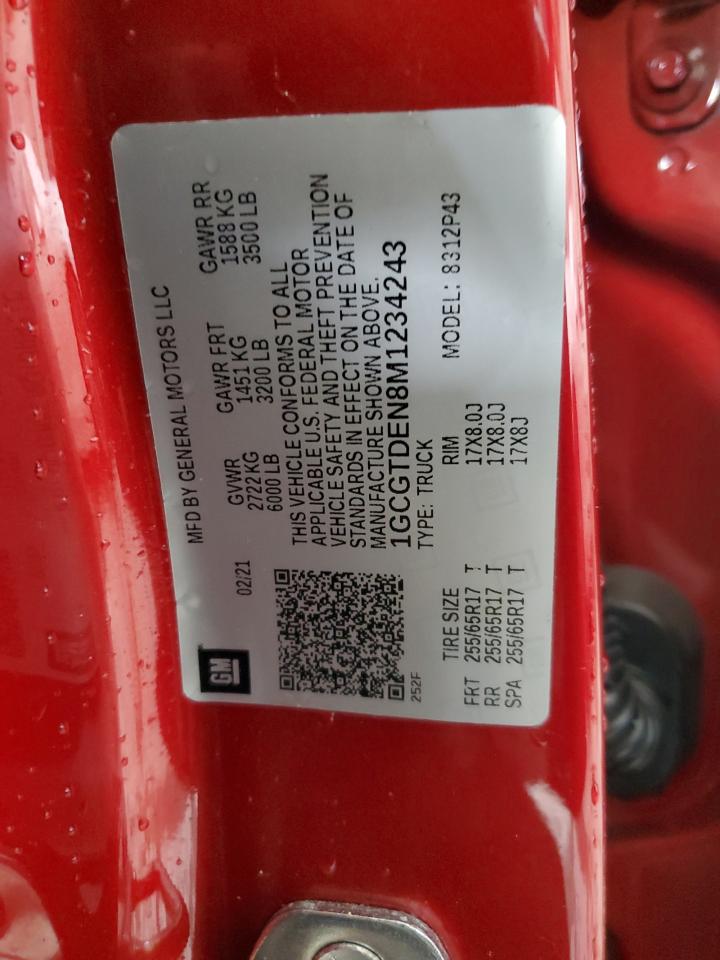 2021 Chevrolet Colorado VIN 1GCGTDEN8M1234243 Copart auction photo, front end damage thumbnail 12