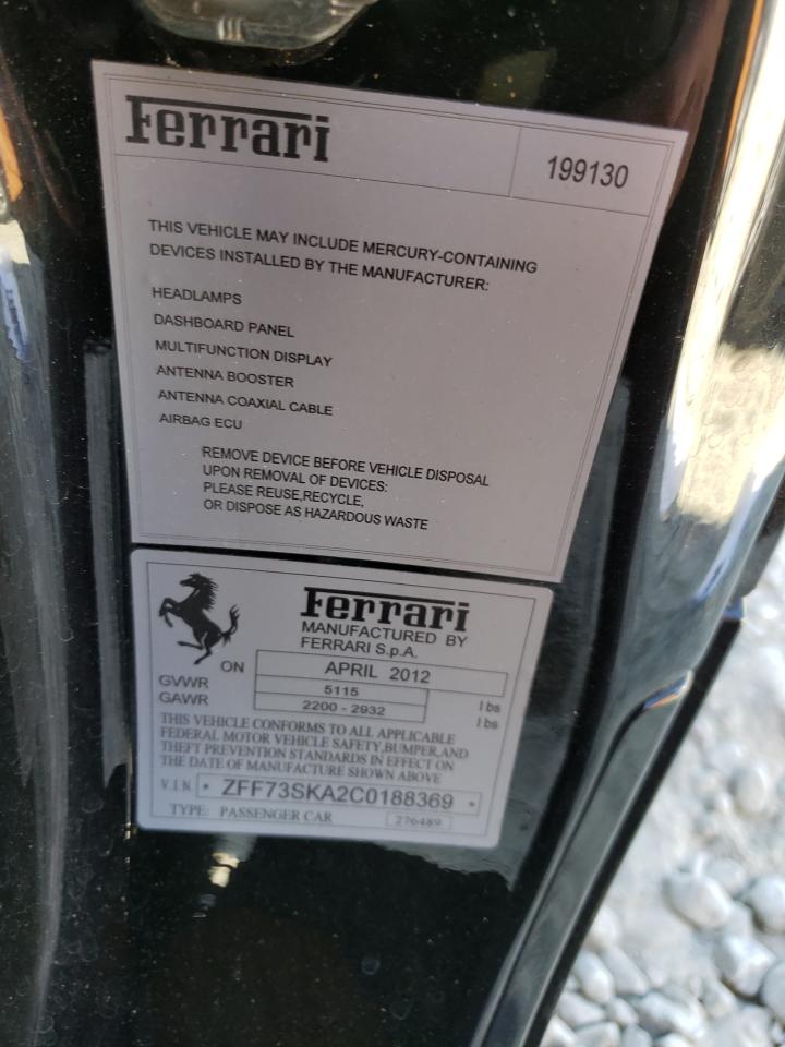 2012 Ferrari FF VIN ZFF73SKA2C0188369 Copart auction photo, water/flood damage thumbnail 13