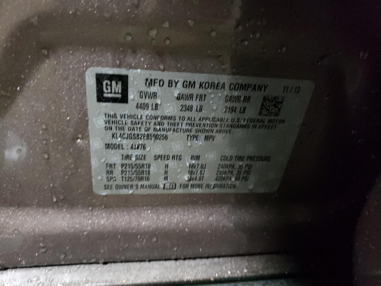 2014 Buick Encore VIN KL4CJGSB2EB590256 Copart auction photo, front end damage thumbnail 14