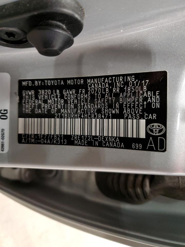 2017 Toyota Corolla VIN 2T1BURHE4HC838471 Copart auction photo, front end damage thumbnail 14