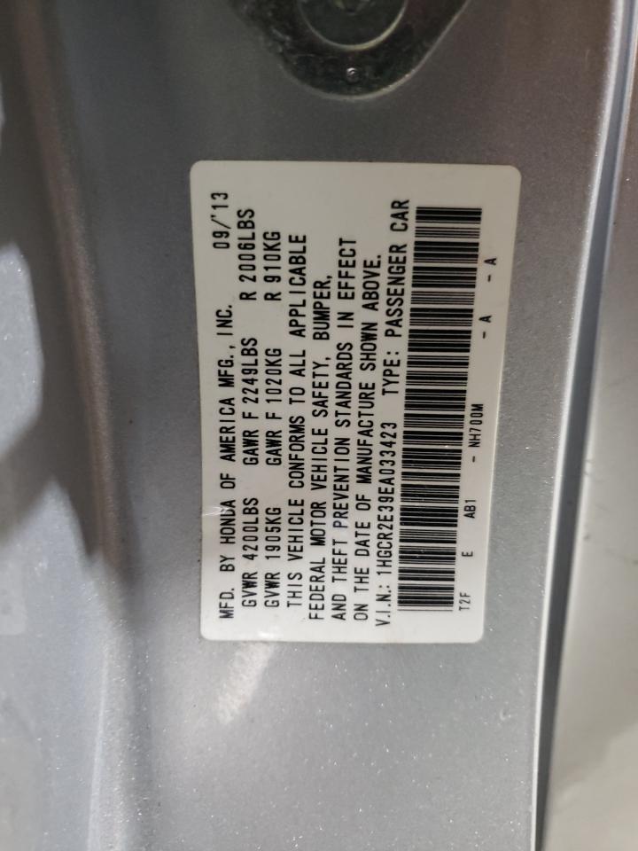 2014 Honda Accord VIN 1HGCR2E39EA033423 Copart auction photo, front end / minor dent/scratches damage thumbnail 13
