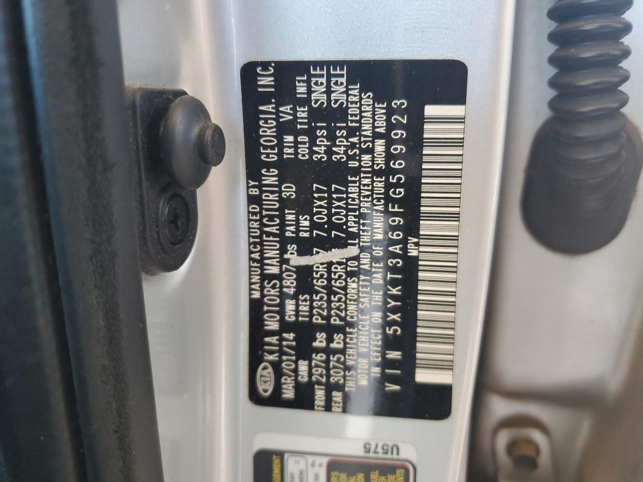 2015 KIA Sorento VIN 5XYKT3A69FG569923 Copart auction photo, front end damage thumbnail 14
