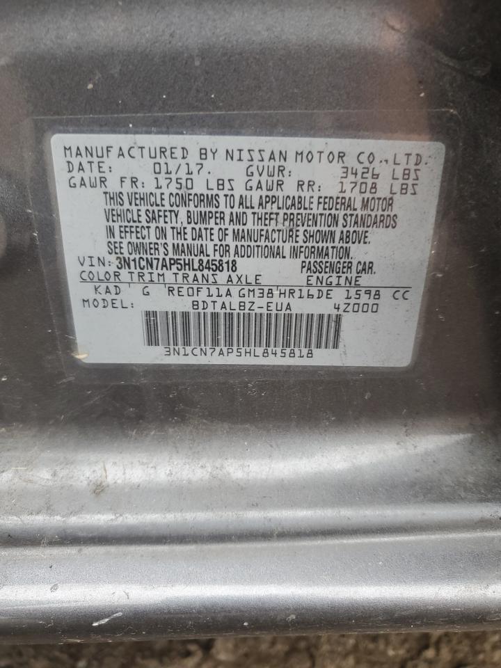 2017 Nissan Versa VIN 3N1CN7AP5HL845818 Copart auction photo, front end / rear end damage thumbnail 12