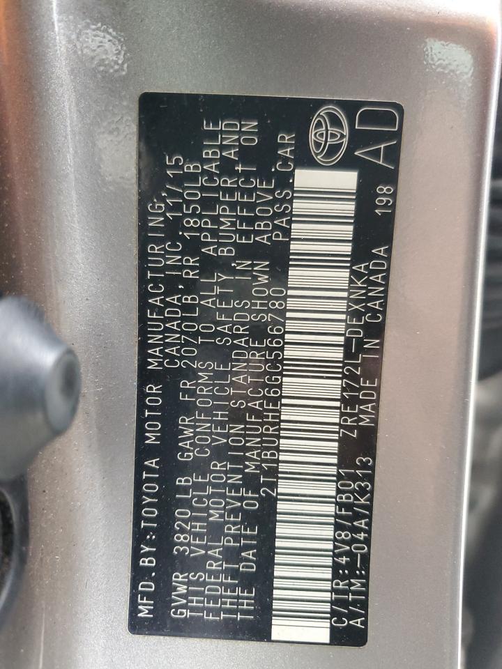 2016 Toyota Corolla VIN 2T1BURHE6GC566780 Copart auction photo, front end / minor dent/scratches damage thumbnail 12