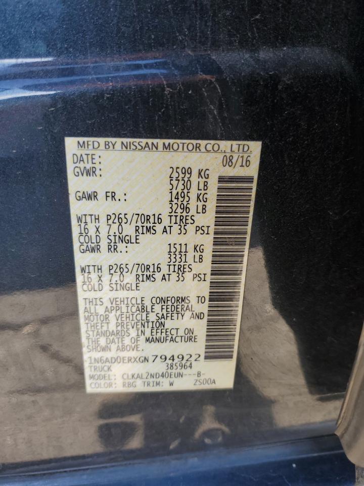 2016 Nissan Navara (Frontier) VIN 1N6AD0ERXGN794922 Copart auction photo, rear end damage thumbnail 12