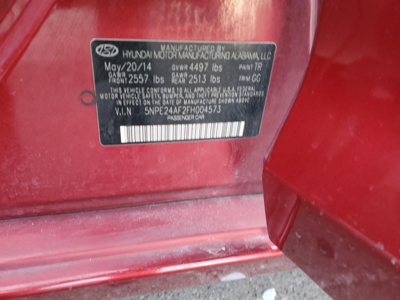 2015 Hyundai Sonata VIN 5NPE24AF2FH004573 Copart auction photo, mechanical damage thumbnail 12
