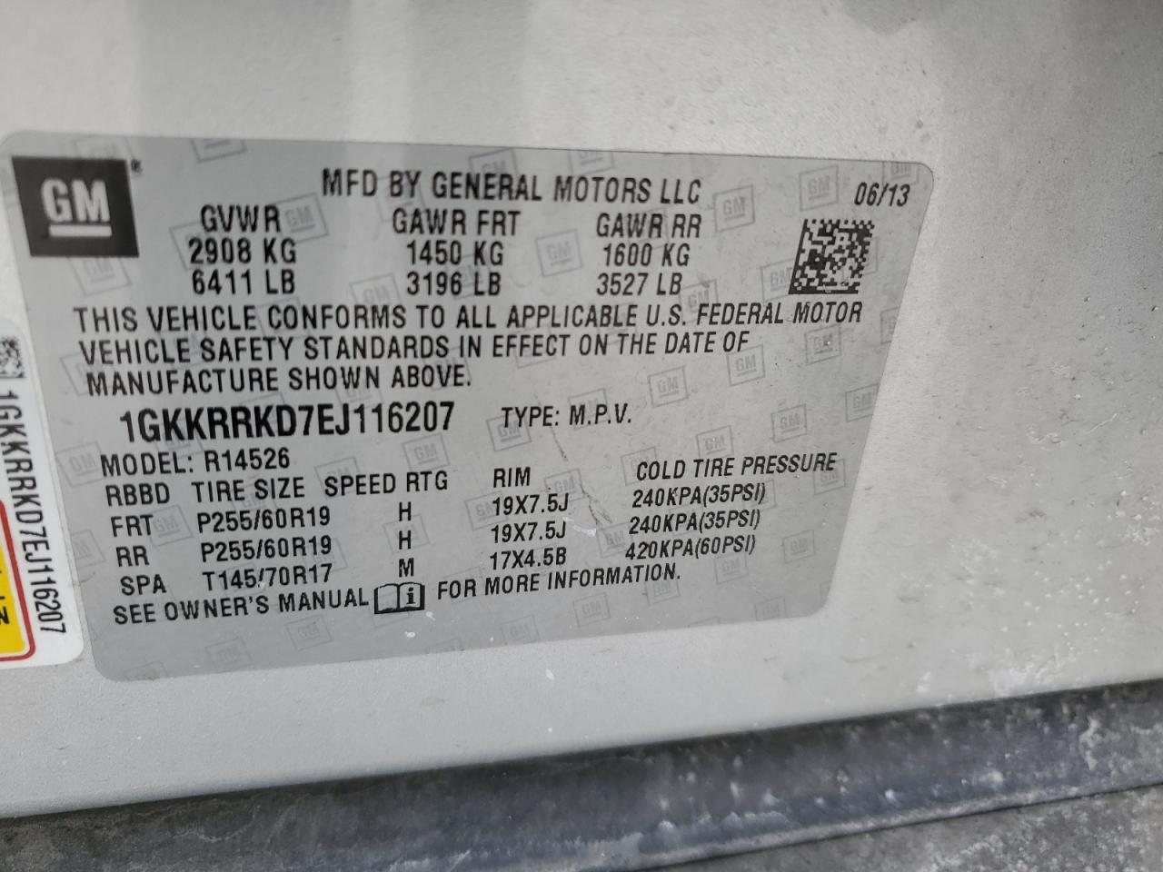 2014 GMC Acadia VIN 1GKKRRKD7EJ116207 Copart auction photo, front end / undercarriage damage thumbnail 15