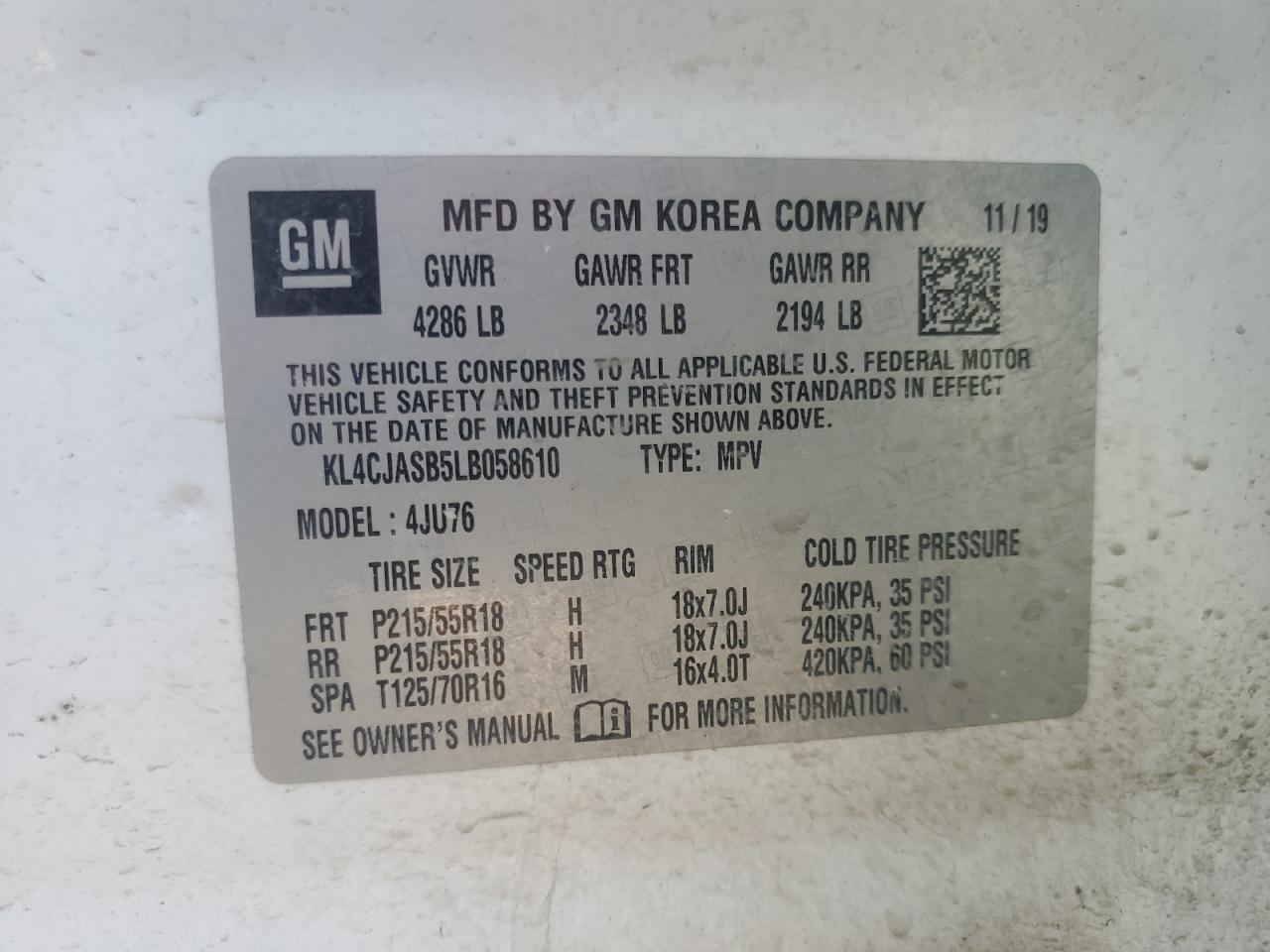 2020 Buick Encore VIN KL4CJASB5LB058610 Copart auction photo, rear end damage thumbnail 12