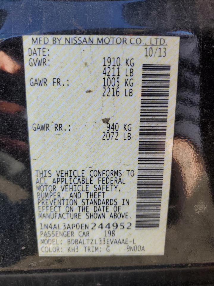 2014 Nissan Altima VIN 1N4AL3AP0EN244952 Copart auction photo, front end damage thumbnail 12
