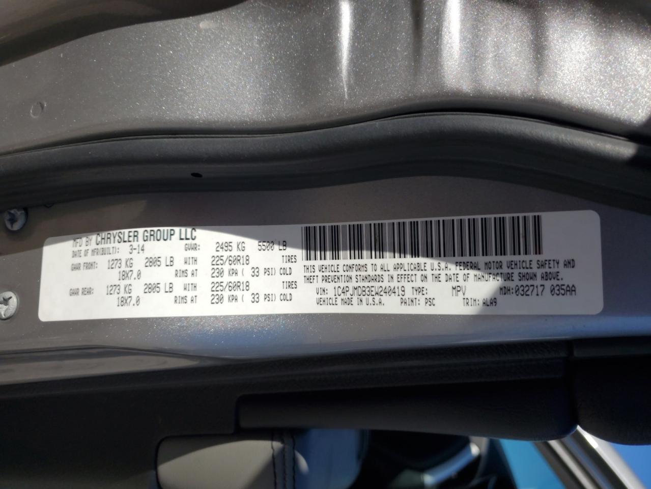 2014 Jeep Grand Cherokee VIN 1C4PJMDB3EW240419 Copart auction photo, front end damage thumbnail 15