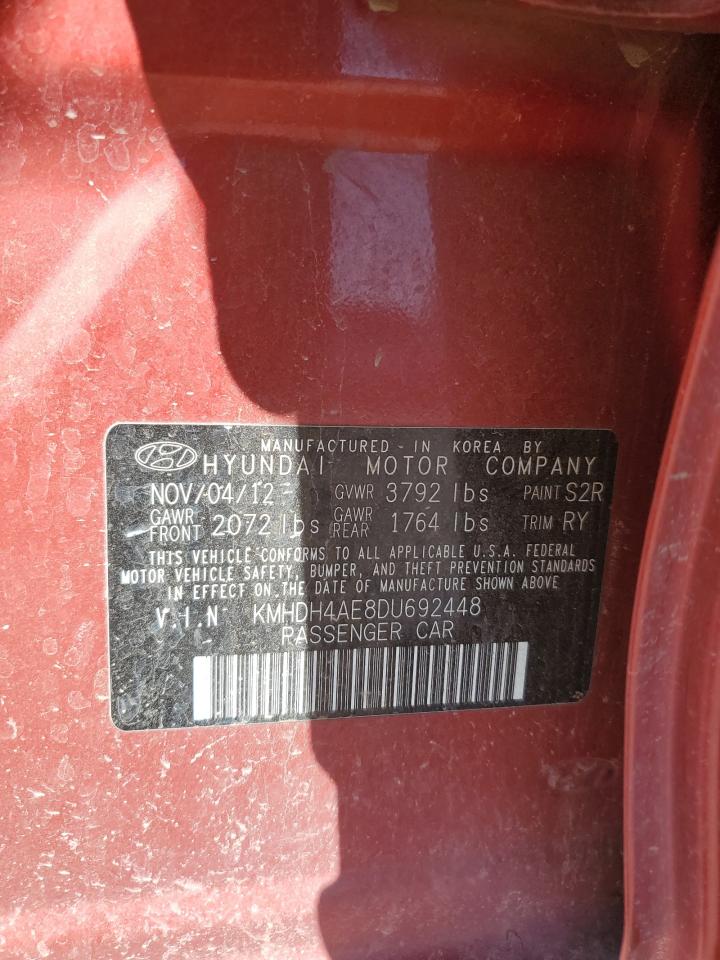 2013 Hyundai Elantra VIN KMHDH4AE8DU692448 Copart auction photo, rear end damage thumbnail 12