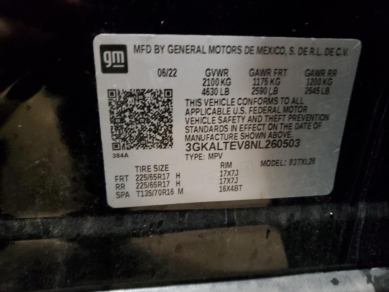 2022 GMC Terrain VIN 3GKALTEV8NL260503 Copart auction photo, front end / side damage thumbnail 13