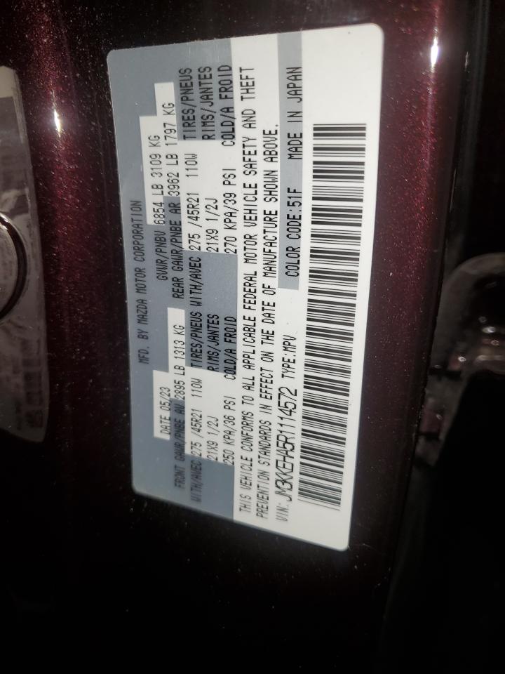 2024 Mazda CX-90 VIN JM3KKEHA5R1114572 Copart auction photo, rear end damage thumbnail 13