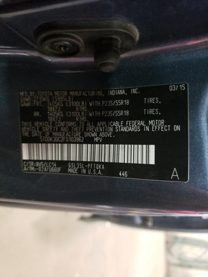 2015 Toyota Sienna VIN 5TDDK3DC2FS103962 Copart auction photo, front end damage thumbnail 14