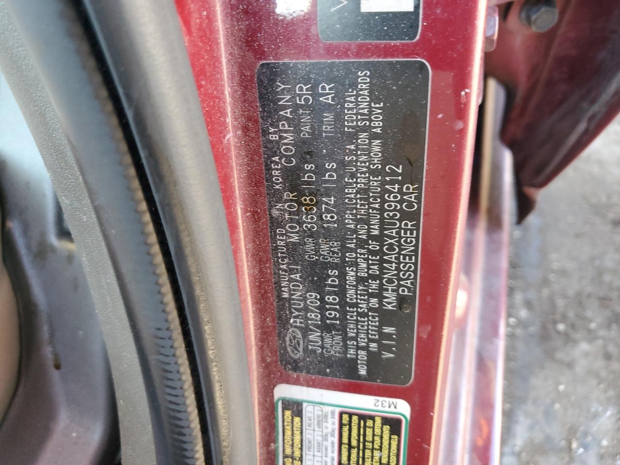 2010 Hyundai Accent VIN KMHCN4ACXAU396412 Copart auction photo, side / front end damage thumbnail 12
