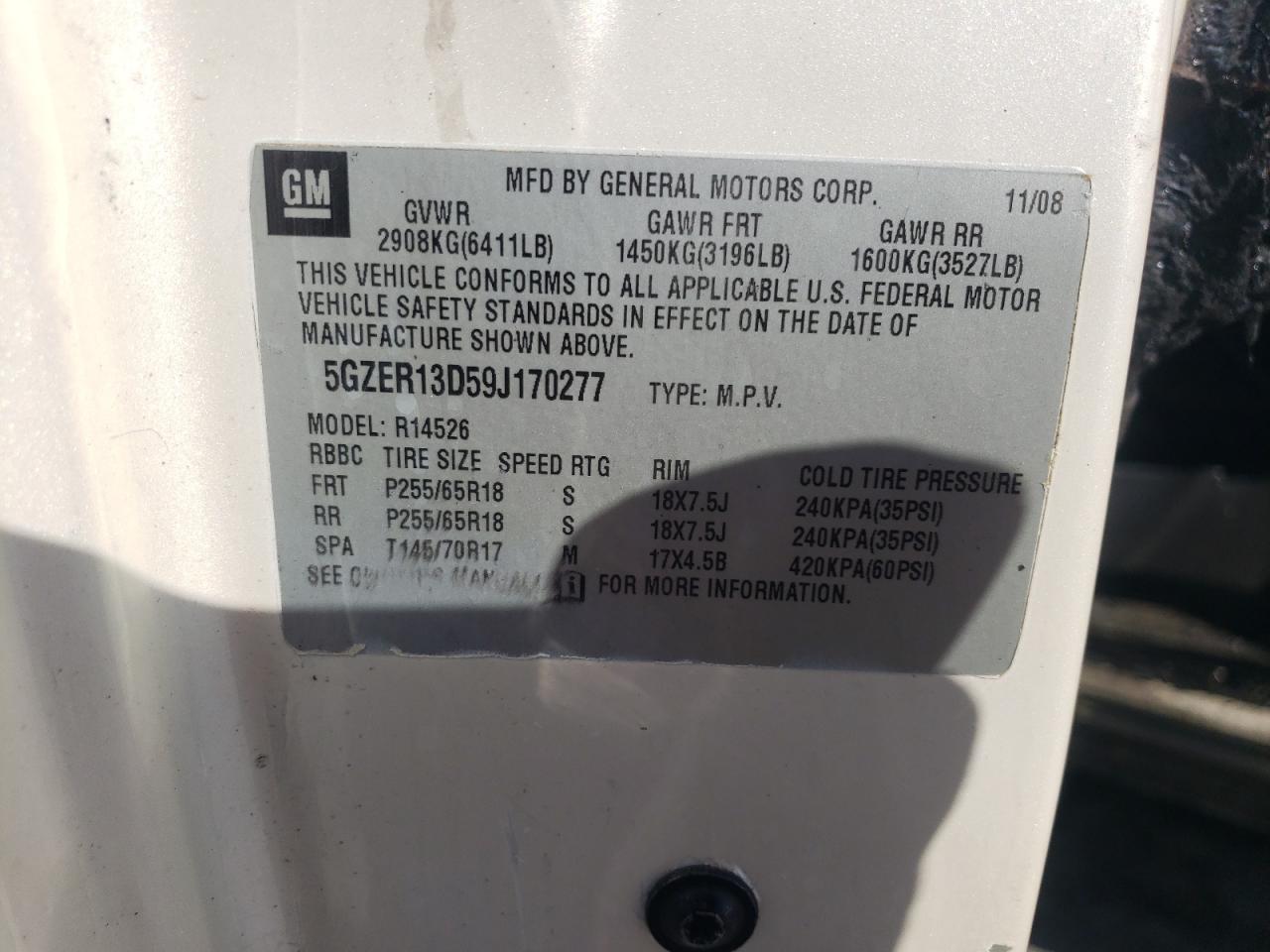 2008 GMC Acadia VIN 1GKER23798J274050 Copart auction photo, burn damage thumbnail 13