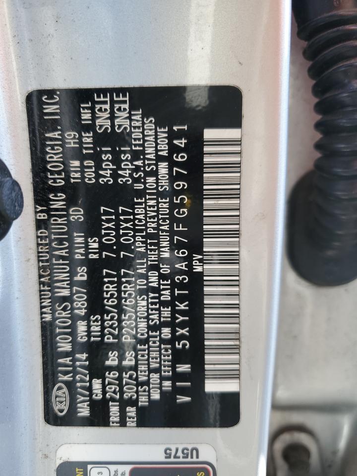 2015 KIA Sorento VIN 5XYKT3A67FG597641 Copart auction photo, front end damage thumbnail 15