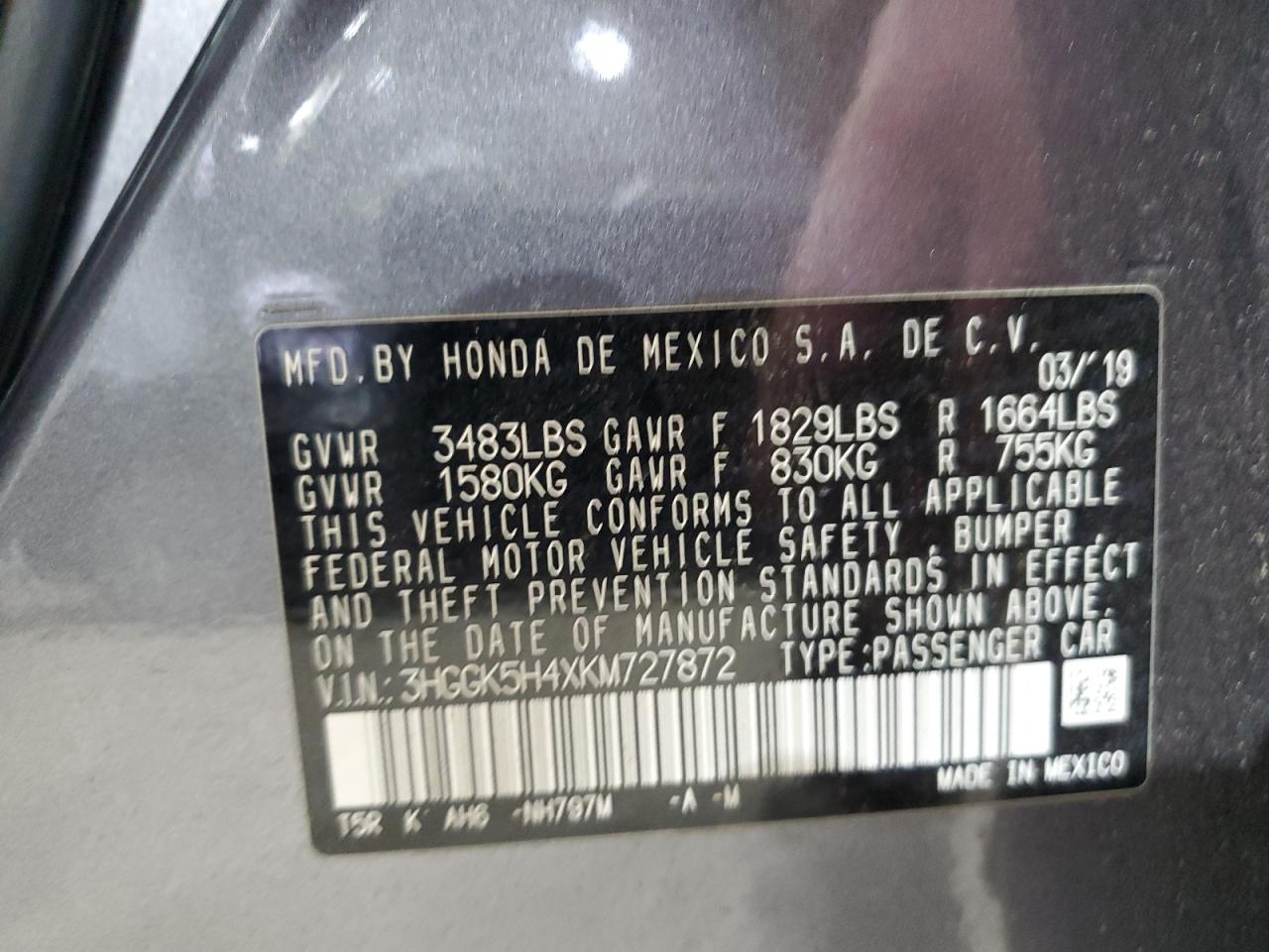 2019 Honda Fit VIN 3HGGK5H4XKM727872 Copart auction photo, rear end / side damage thumbnail 12