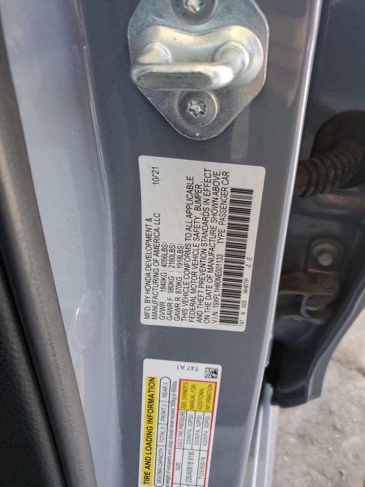 2022 Honda Civic VIN 19XFL1H80NE001133 Copart auction photo, all over damage thumbnail 14