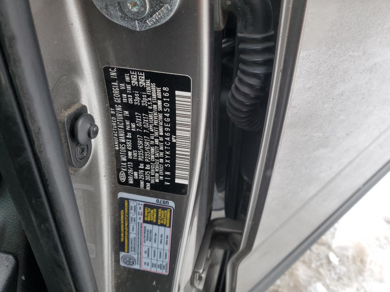 2014 KIA Sorento VIN 5XYKTCA69EG450168 Copart auction photo, front end damage thumbnail 12