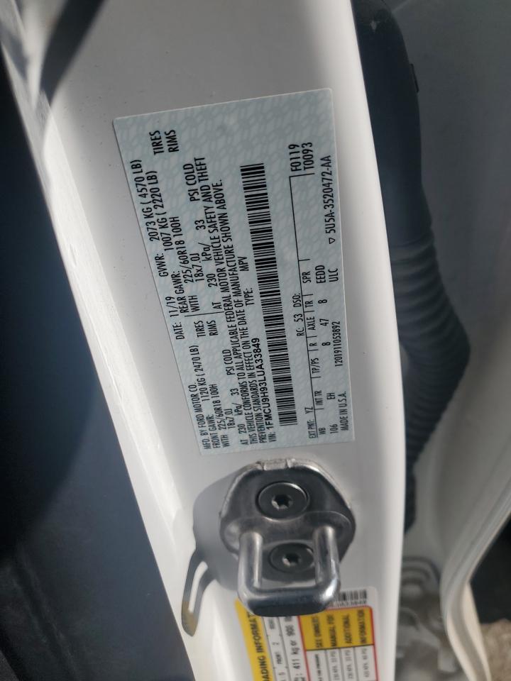 2020 Ford Escape VIN 1FMCU9H93LUA33849 Copart auction photo, front end damage thumbnail 14