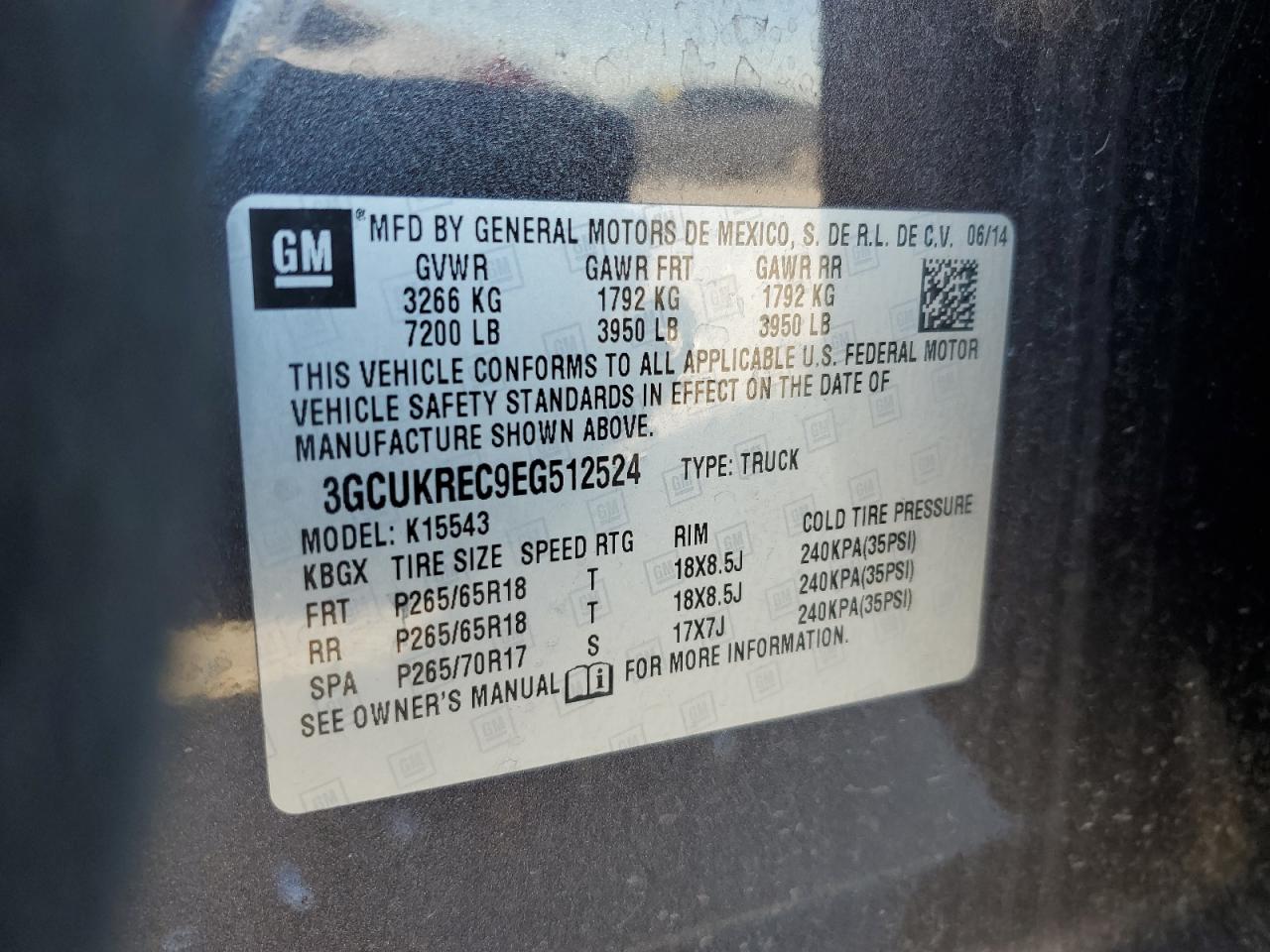 2014 Chevrolet Silverado VIN 3GCUKREC9EG512524 Copart auction photo, front end damage thumbnail 12