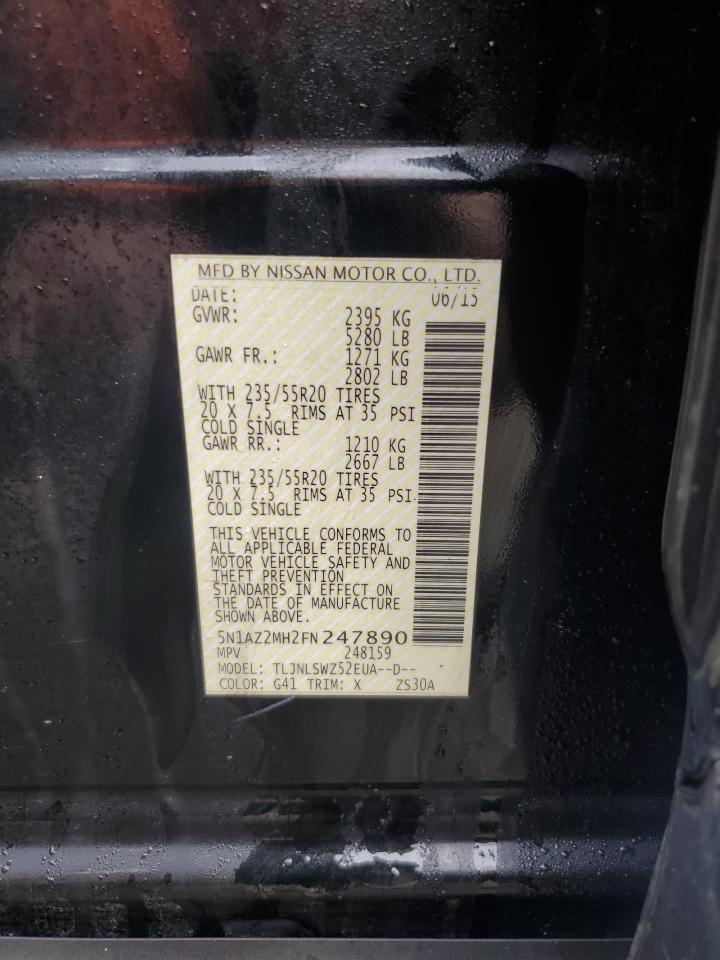 2015 Nissan Murano VIN 5N1AZ2MH2FN247890 Copart auction photo, front end damage thumbnail 14