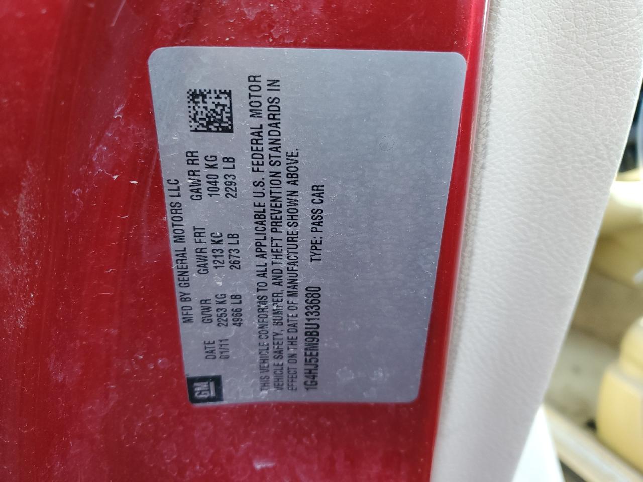 2011 Buick Lucerne VIN 1G4HJ5EM9BU133680 Copart auction photo, front end damage thumbnail 12