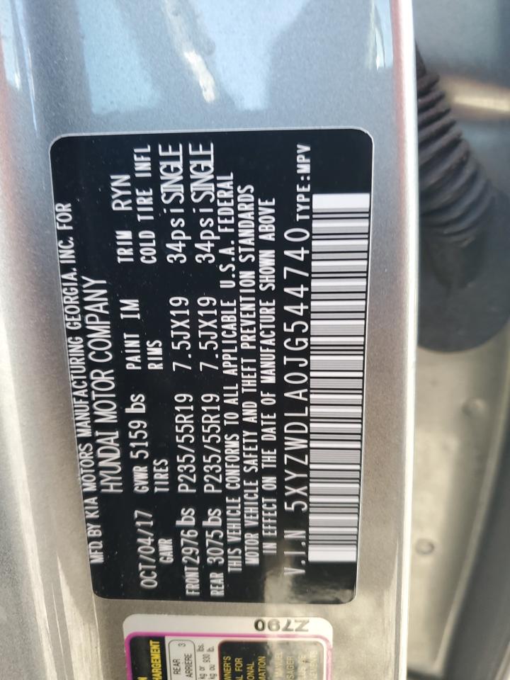2018 Hyundai Santa Fe VIN 5XYZWDLA0JG544740 Copart auction photo, front end / side damage thumbnail 13