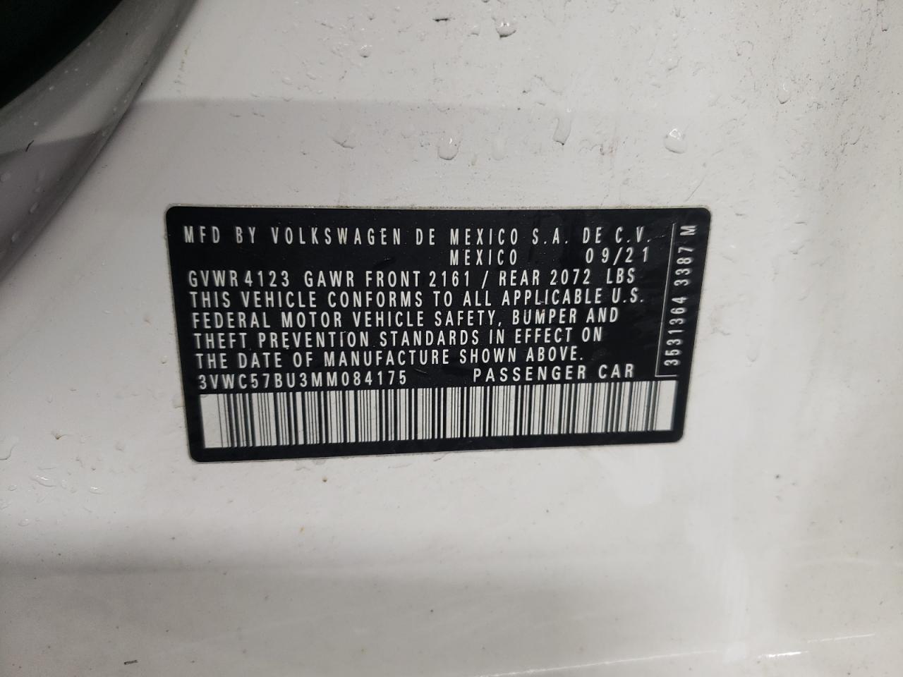 2021 Volkswagen Jetta VIN 3VWC57BU3MM084175 Copart auction photo, front end damage thumbnail 12