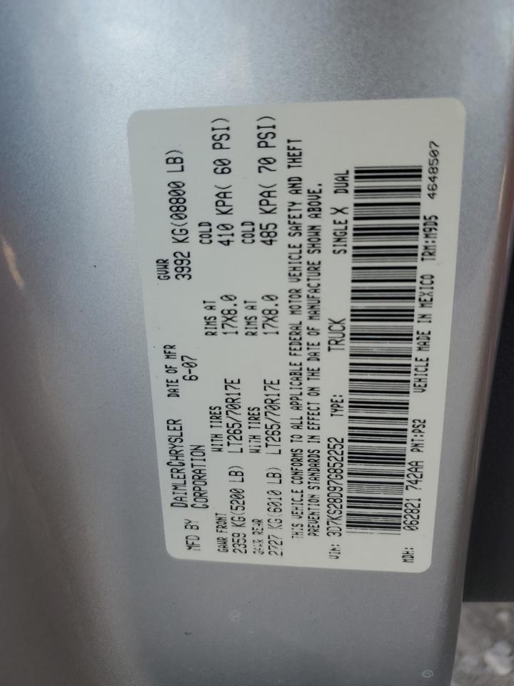 2007 Dodge RAM VIN 3D7KS28D97G852252 Copart auction photo, hail / minor dent/scratches damage thumbnail 12