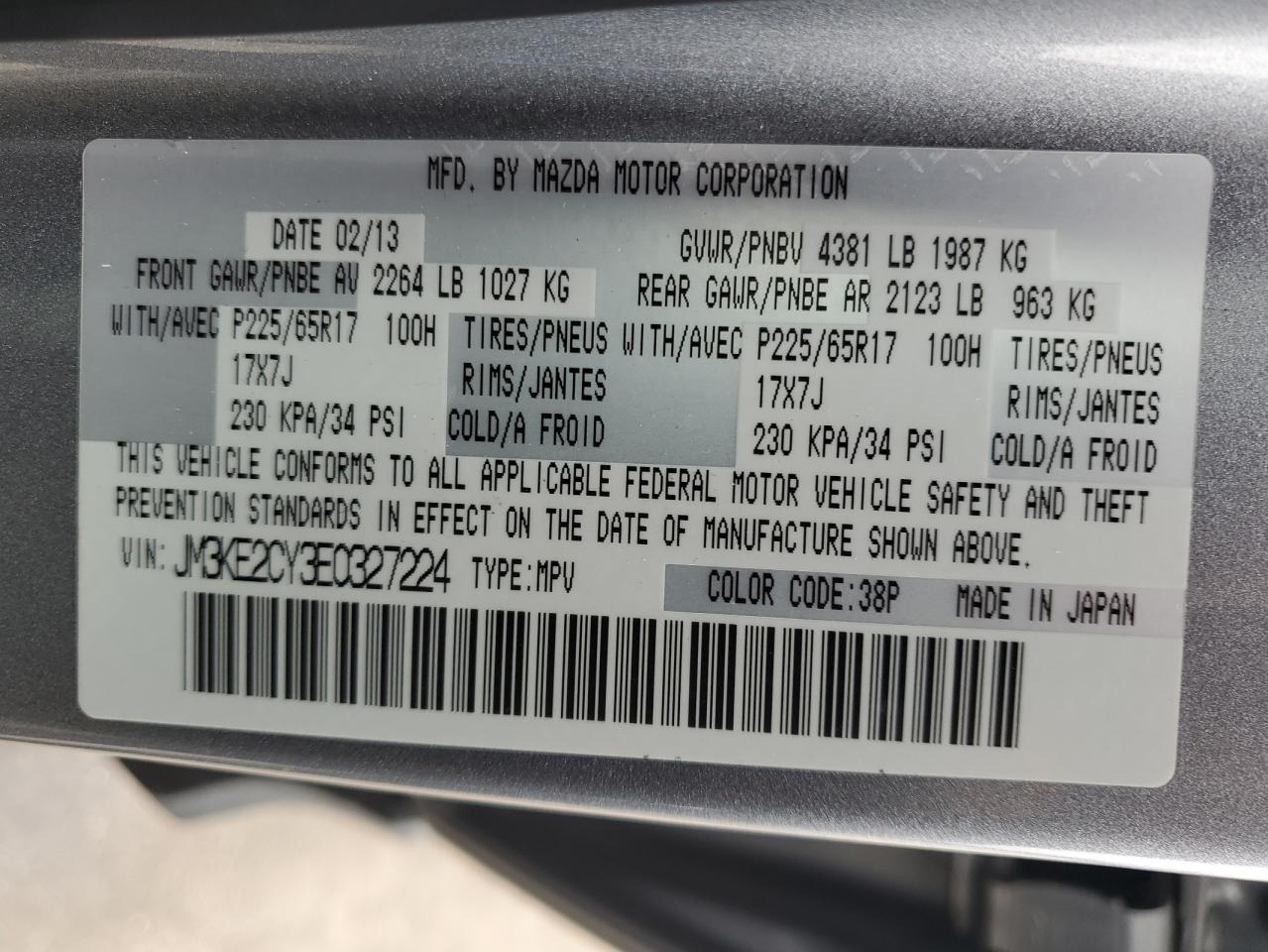 2014 Mazda CX-5 VIN JM3KE2CY3E0327224 Copart auction photo, front end damage thumbnail 15