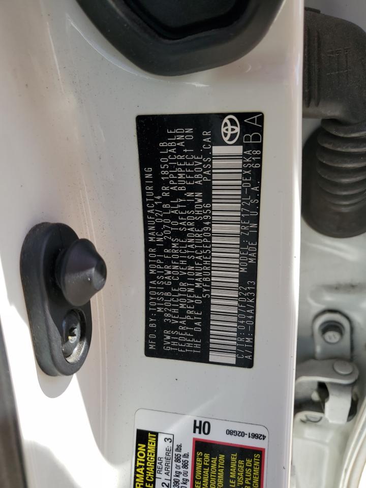 2014 Toyota Corolla VIN 5YFBURHE5EP094956 Copart auction photo, front end / side damage thumbnail 15