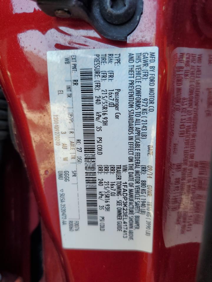 2014 Ford Focus VIN 1FADP3K23EL417413 Copart auction photo, front end damage thumbnail 12