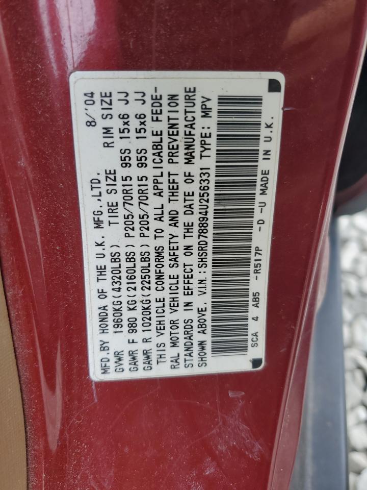 2004 Honda CR-V VIN SHSRD78894U256331 Copart auction photo, minor dent/scratches damage thumbnail 13