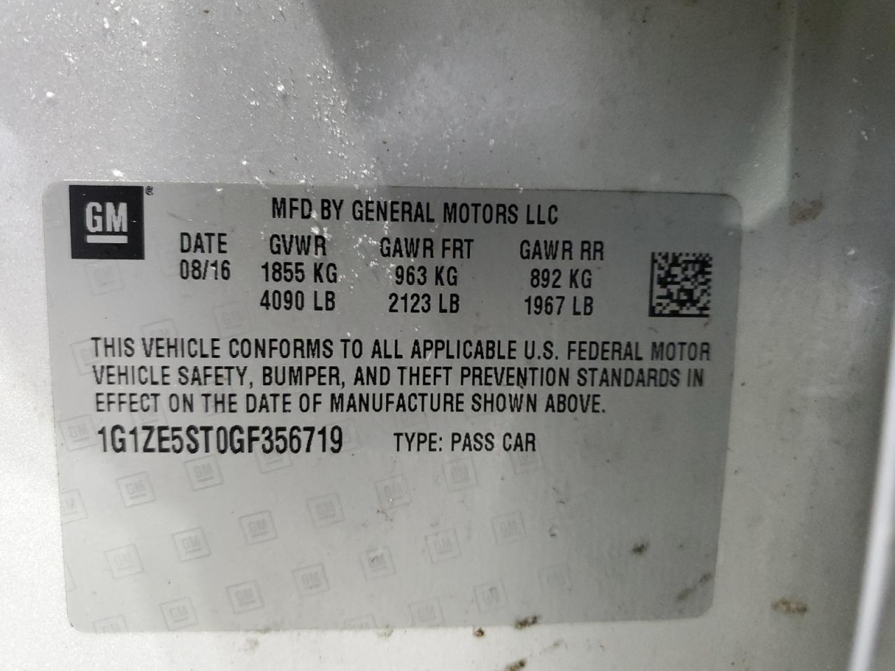 2016 Chevrolet Malibu VIN 1G1ZE5ST0GF356719 Copart auction photo, front end damage thumbnail 12