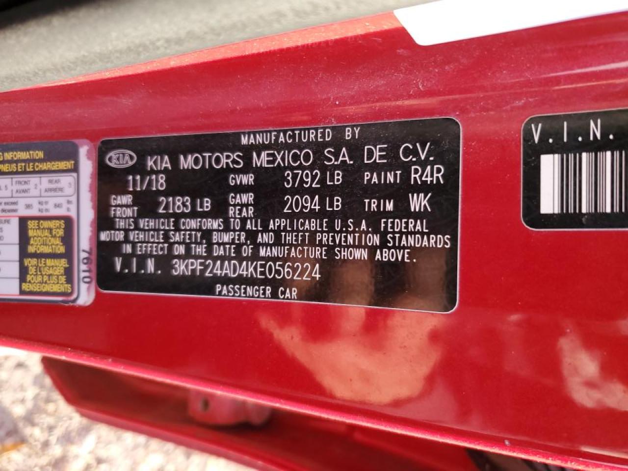 2019 KIA Forte VIN 3KPF24AD4KE056224 Copart auction photo, front end / minor dent/scratches damage thumbnail 13
